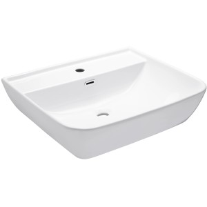 Weißer AquaSu Waschtisch Sion, 60 cm, zur Wandmontage mit Hahnloch und Überlauf.