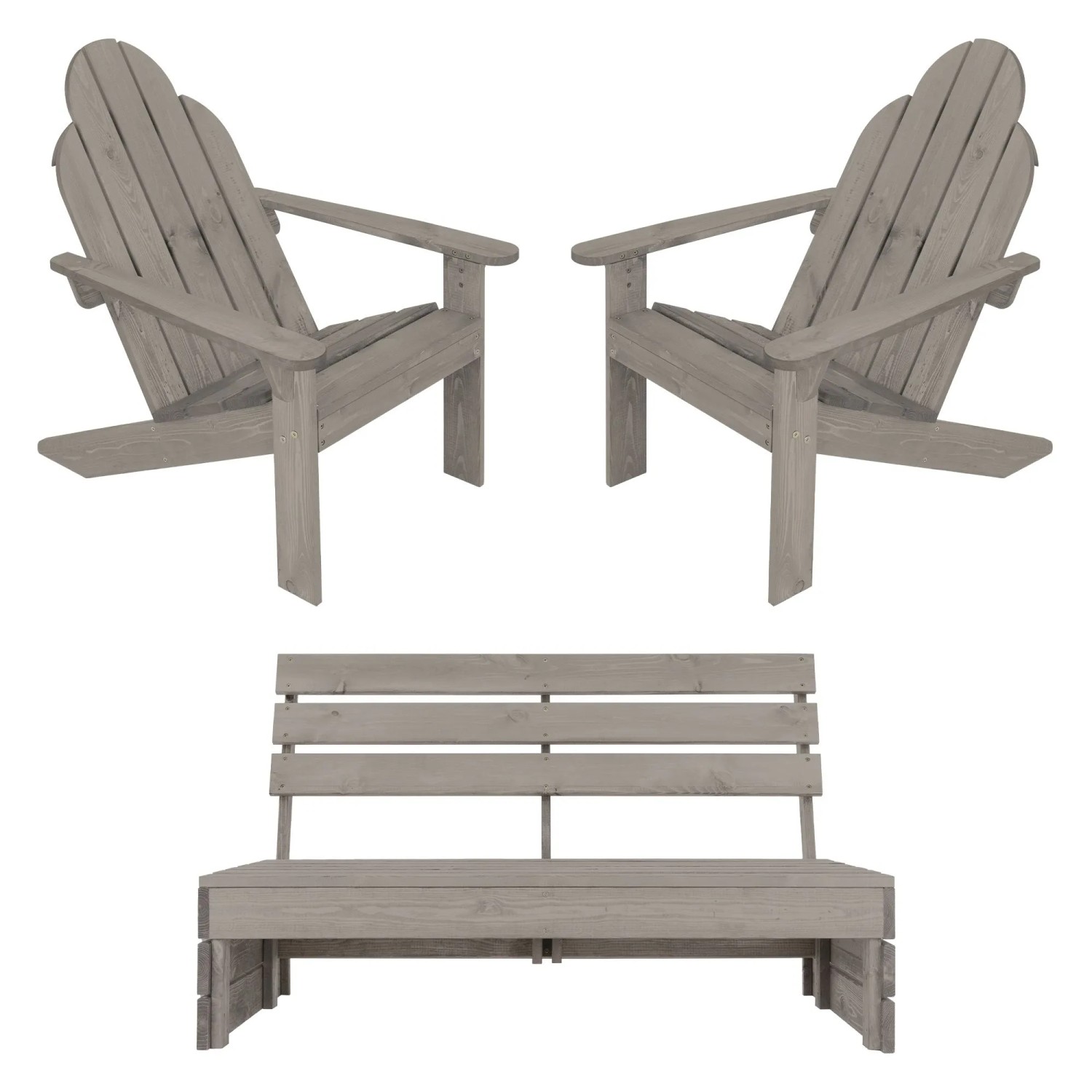 ECD Germany 3Tlg. Gartenmöbel Set aus Massivholz in Grau ML-Design 3Tlg Gartenmöbel Set Gartenbank 3-Sitzer mit Adirondack Gartenstuhl