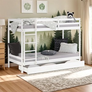 Homestyle4u Etagenbett in Weiß mit Bettkasten 90x200 cm 1432