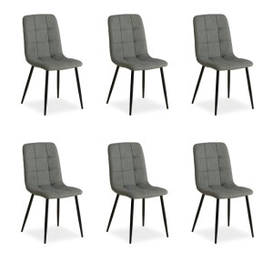 6 graue gepolsterte Esszimmerstühle, modernes Design, schwarze Metallfüße. Homestyle4u Stuhl Set.
