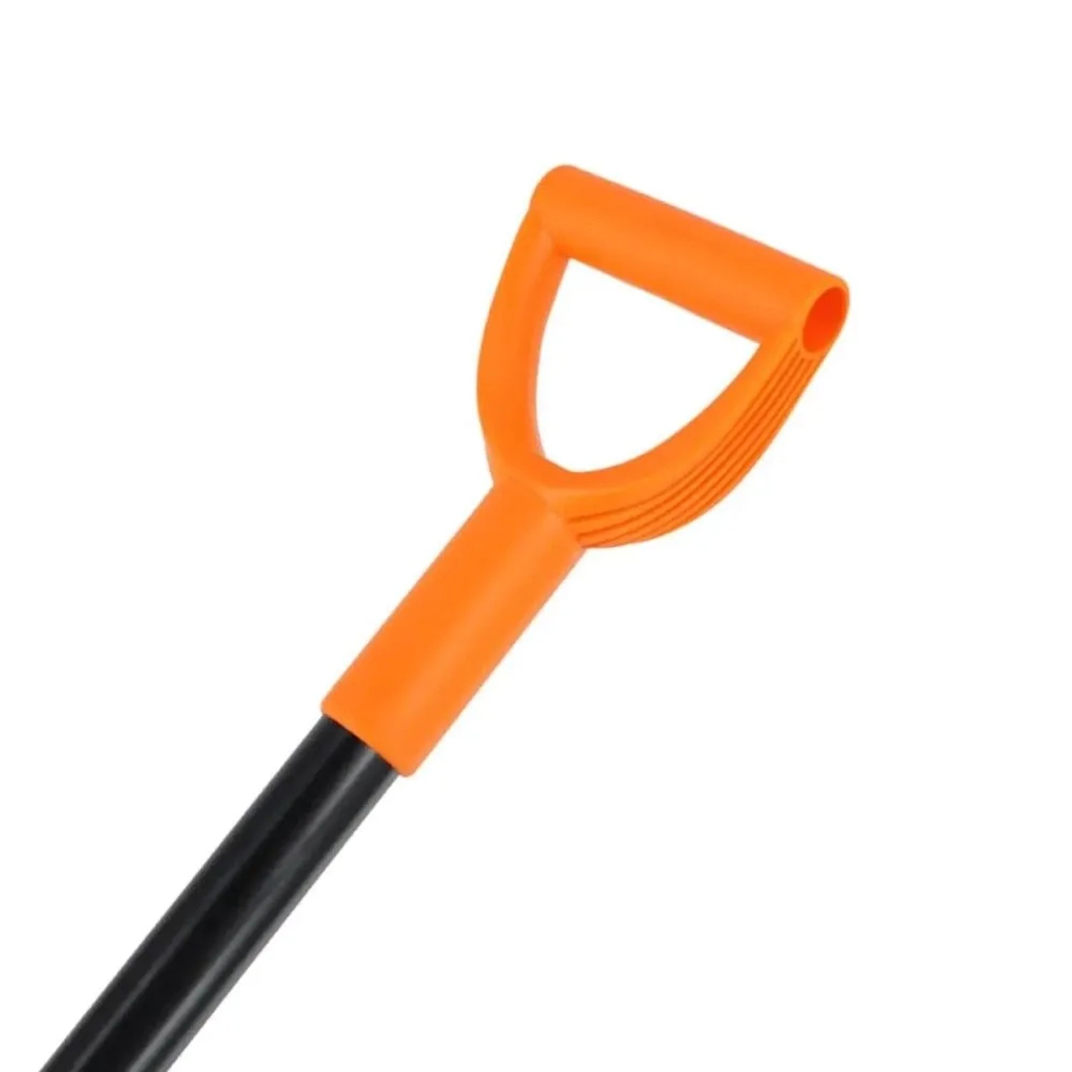 Orangefarbener D-Griff eines Galaflor Spitzspatens aus Stahl mit schwarzem Stielansatz. Für Gartenarbeiten.