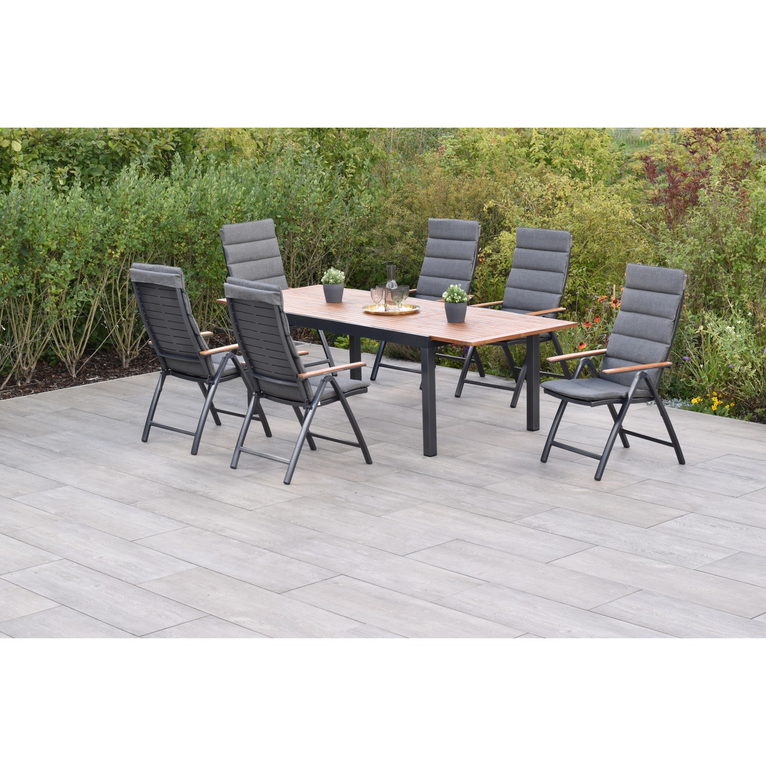 Merxx Tinos Set 13-tlg. 6 Klappsessel 6 Auflagen Gartentisch Ausziehbar günstig online kaufen