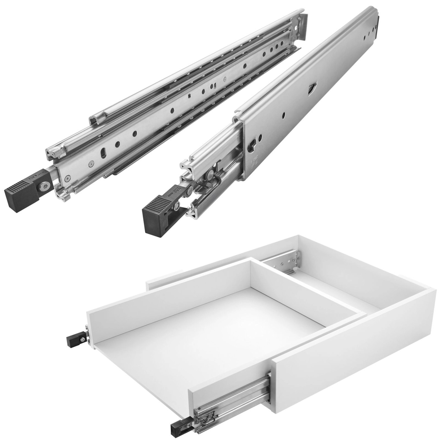 SOTECH Schwerlastauszug VarioSlide KV2-200-H76-1500 EH 1500 mm Lock In Out Einrastfunktion Schwarzer Hebel Schubladensch...