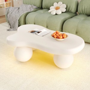 okwish Couchtisch Cloud Style mit LED-Beleuchtung Rundbein-Design Weiß