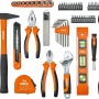 OBI Werkzeugkoffer, 62-teilig, mit Hammer, Zangen, Schraubendrehern und Wasserwaage.