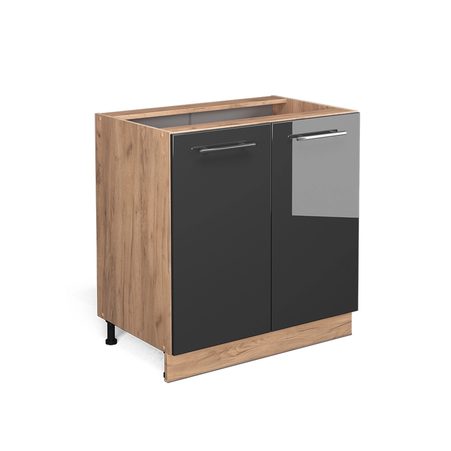 Vicco Spülenunterschrank Fame-Line Anthrazit Hochglanz/Goldkraft Eiche 80 cm mit Regal ohne Arbeitsplatte