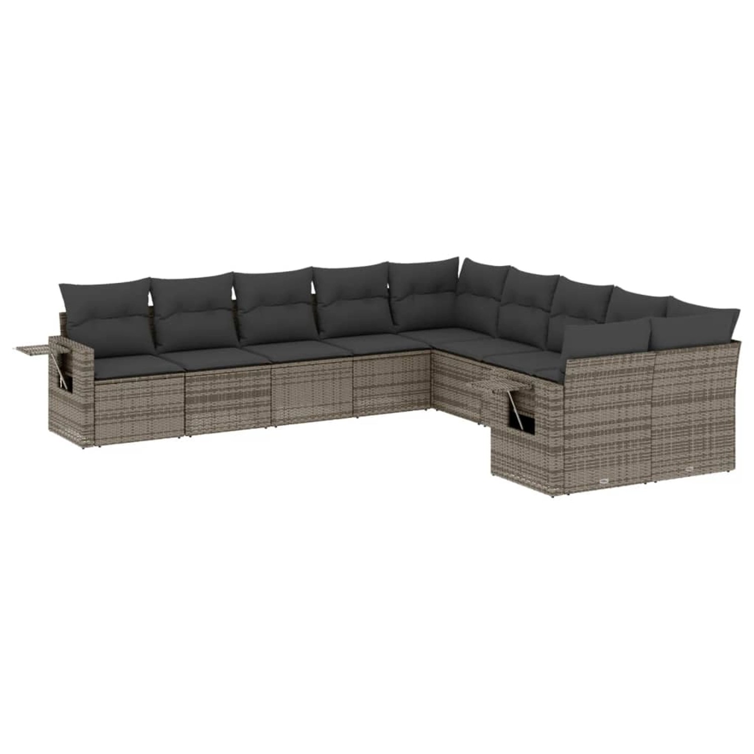 vidaXL 10-Tlg Garten-Sofagarnitur mit Kissen Grau Poly Rattan 3220709