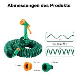 Wiltec Gartenschlauch Spiralschlauch 15M Flexibel Bewässerungsschlauch Garten