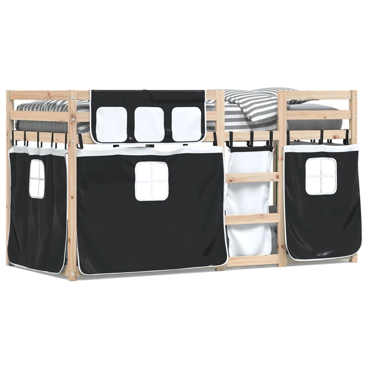 vidaXL Etagenbett mit Vorhängen Weiß Schwarz 90x200 cm Kiefernholz 3283892 günstig online kaufen