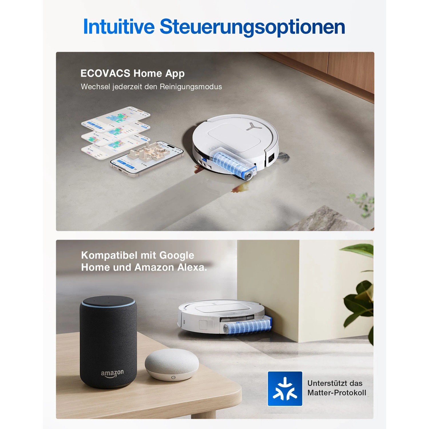 Ecovacs Deebot T80 Omni Saugroboter mit App-Steuerung und Sprachassistenten Integration.