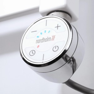 Nordholm Heizpatrone Calypso 300W Chrom, steckerfertig mit Thermostat und Bedienfeld.