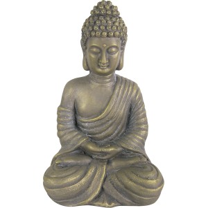 Goldfarbene Buddha Gartenfigur (40 cm) aus Polystein für den Außenbereich.