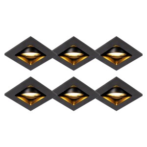 Set mit 6 schwarzen, verstellbaren QAZQA Qure Einbaustrahlern für moderne Innenräume.