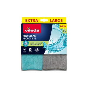 Vileda Mikrofasertuch Pro Clean 2er-Pack, XL Größe, blau und grau. Reinigungstücher für streifenfreie Sauberkeit.