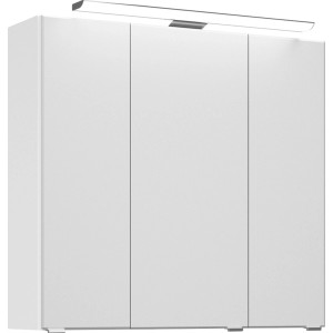 Pelipal Spiegelschrank Trentino, weiß glänzend, 75 cm breit, mit 3 Türen und Aufsatzleuchte.