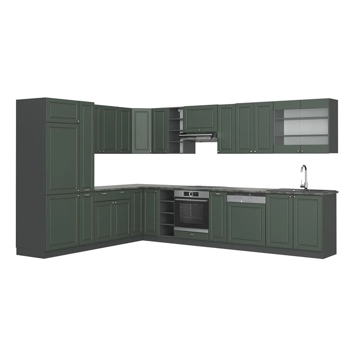 Vicco Eckküche Fame-Line Grün-Gold Landhaus/Anthrazit 347 x 82, AP Anthrazit