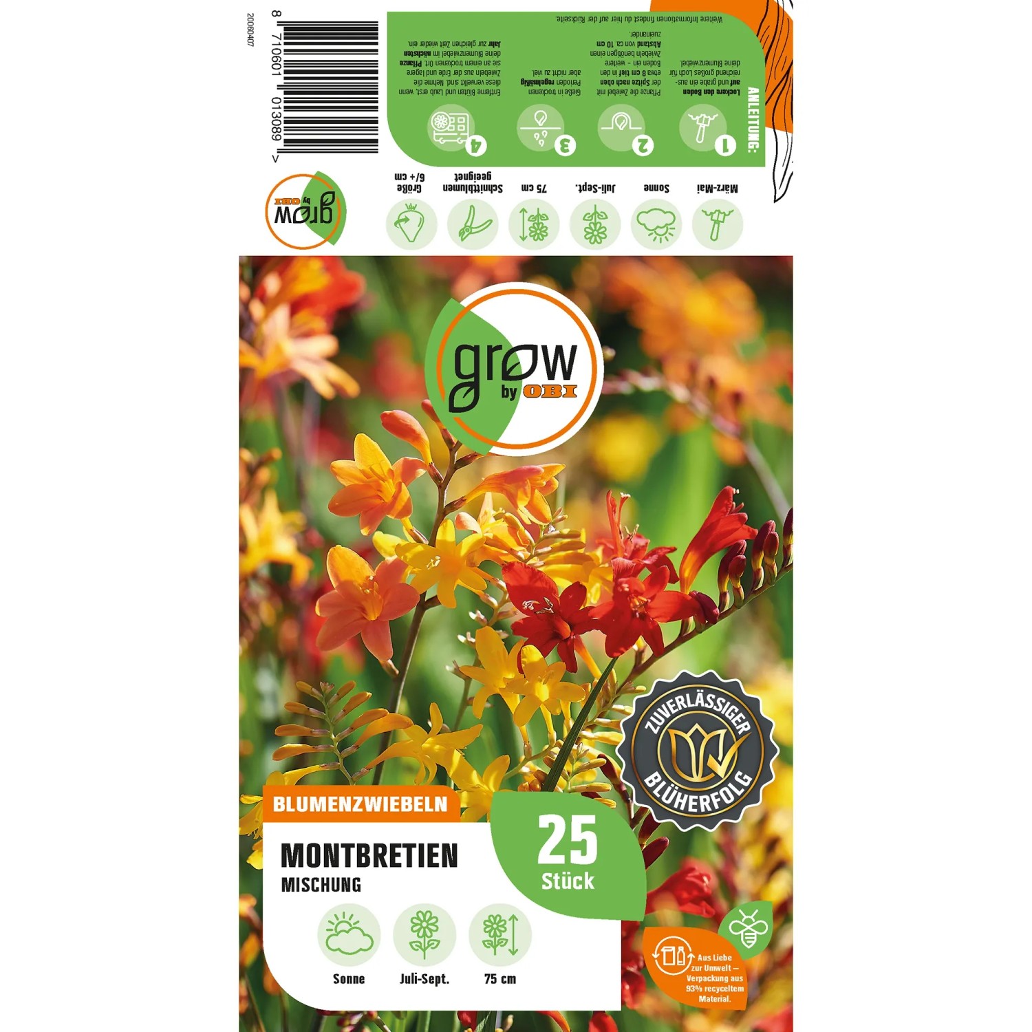 Montbretien-Mischung Crocosmiiflora, Blumenzwiebeln von GROW by OBI, orange, rot, gelb, 75 cm hoch.