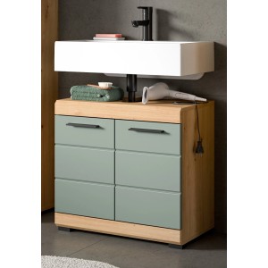 Inn.Furn Waschbeckenunterschrank 60 cm in Grün und Eiche Shawn