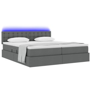 vidaXL Bett mit LED-Lichtleisten Dunkelgrau 200 x 200 cm Stoff 3371592