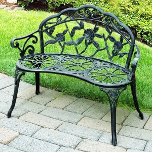 Outsunny Gartenbank 2 Sitzer mit Rosenmuster, Gussaluminium antik-grün.