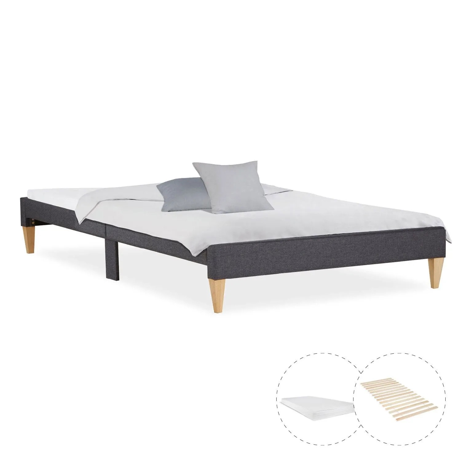 Homestyle4u Polsterbett 140x200 mit Lattenrost und Matratze in Grau 2631
