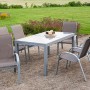7-teiliges Gartenmöbel-Set Amalfi mit Esstisch und Stühlen in Taupe. Aluminiumgestell und Glasplatte.