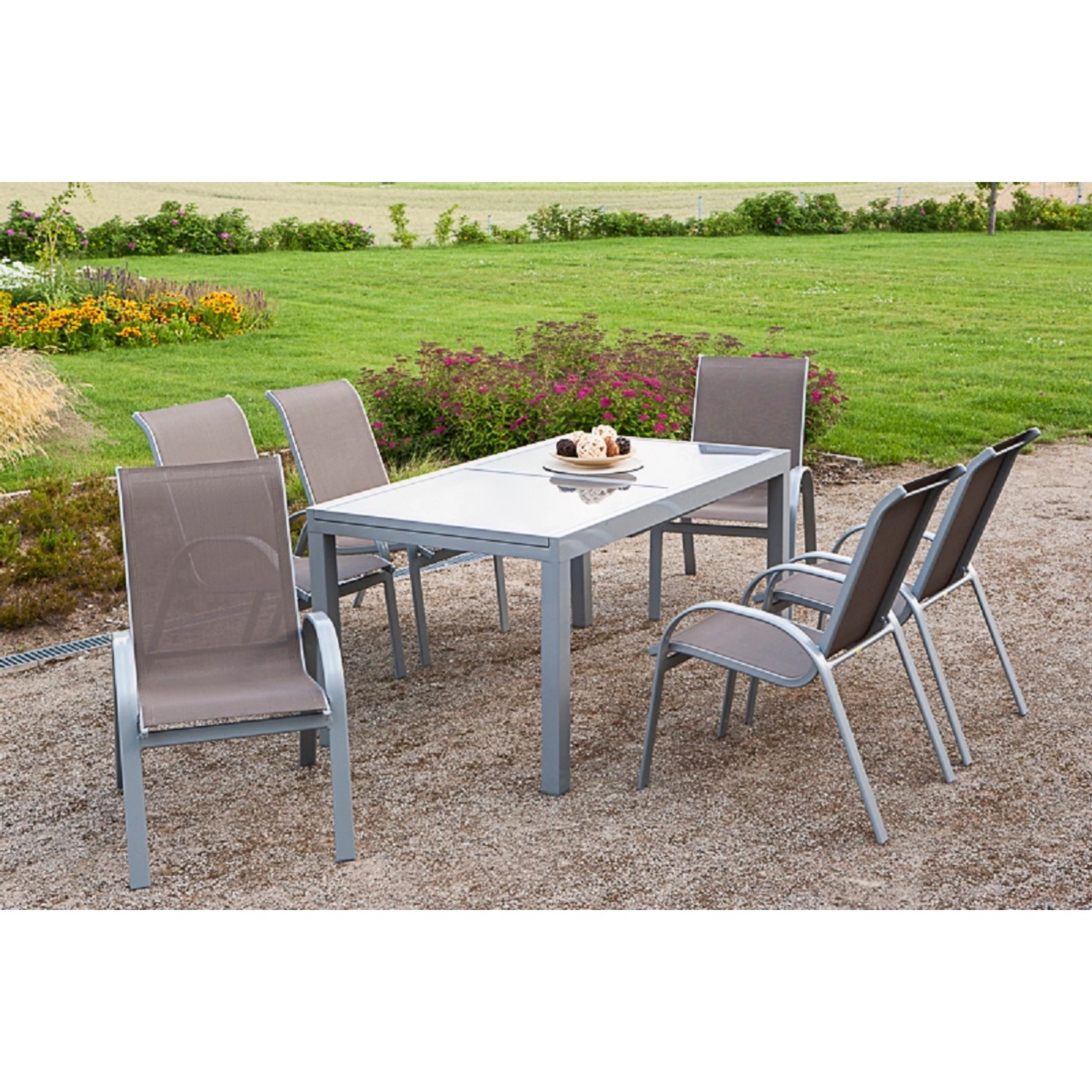 Gartenmöbel-Set Esstisch-Gruppe Amalfi Aluminium Taupe 7-tlg. günstig online kaufen