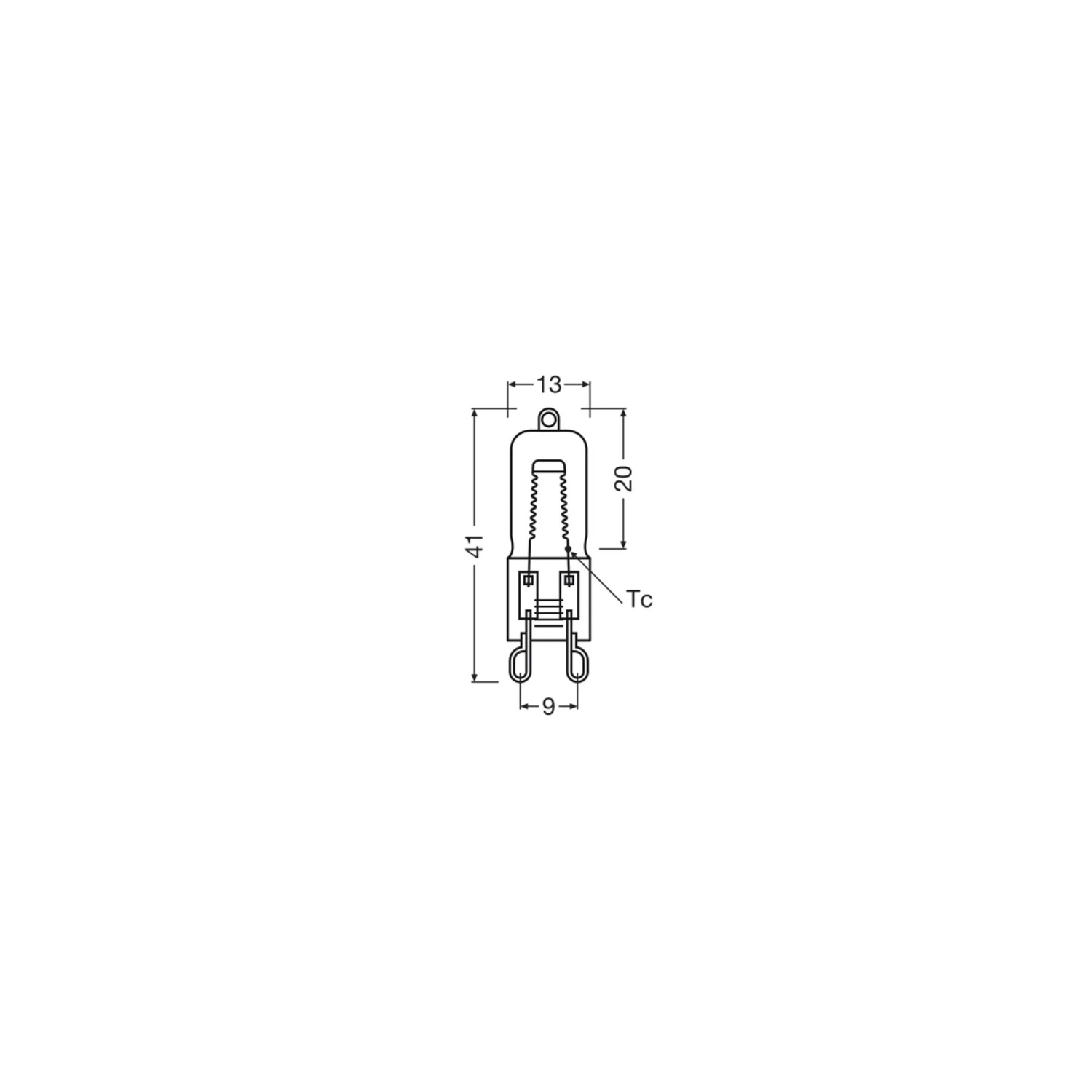 Technische Zeichnung Osram Halogen G9 Leuchtmittel, Röhrenform mit Maßen.