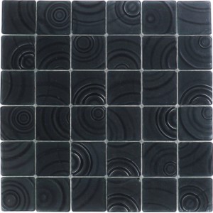 Glasmosaikmatte Curve Black, 30x30 cm, mit wellenförmigem Muster für Bad und Küche.