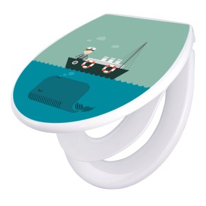 Banjado WC-Sitz Familie mit Wal-Motiv. Klodeckel mit Absenkautomatik und integriertem Kindersitz.