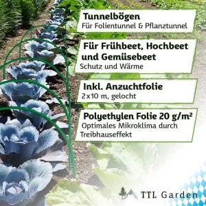 TTL GARDEN Pflanztunnel 50 x 48 cm 12er Set mit PE Folie Gelocht Frühbeet Tunnel Gewächshaus Folientunnel Pflanzenschutz