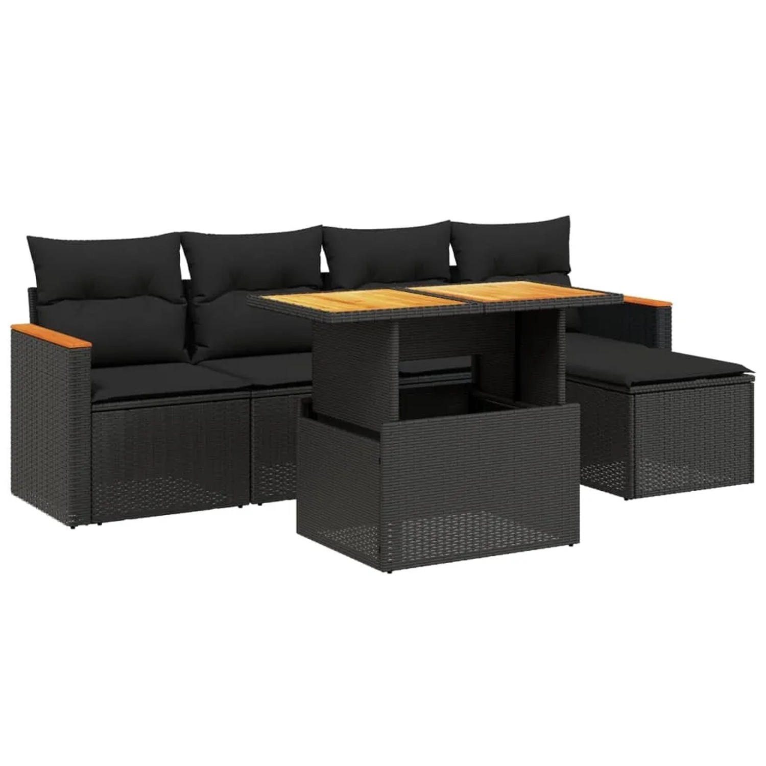 vidaXL 6-Tlg Garten-Sofagarnitur mit Kissen Schwarz Poly Rattan 3276030