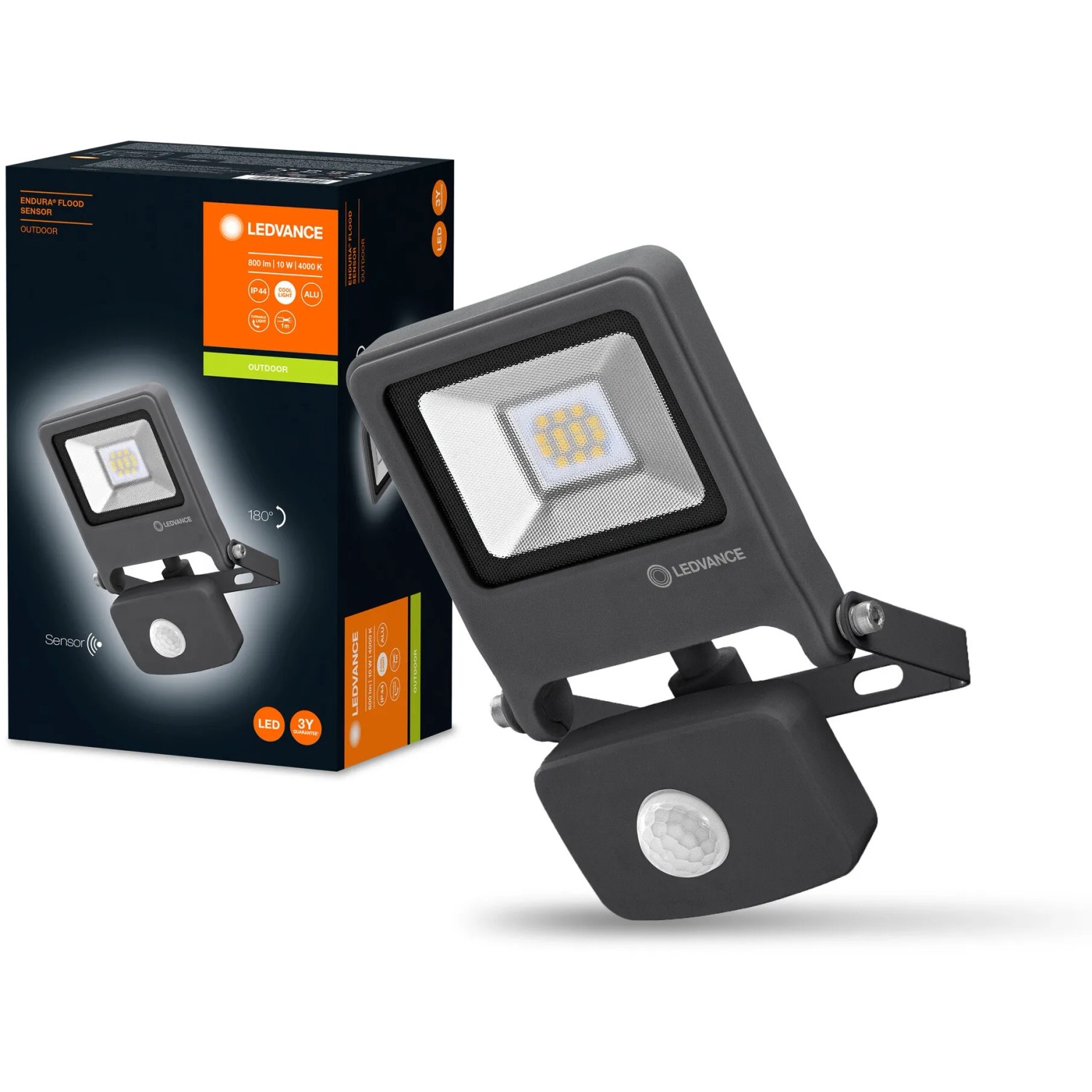 Ledvance LED-Außenstrahler Endura Flood mit Sensor, 10W, dunkelgrau. Außenleuchte mit Bewegungsmelder.