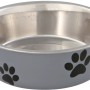 Grauer Jollypaw Edelstahlnapf (0,3 l) mit Pfotenabdruck. Rutschfester Katzennapf.