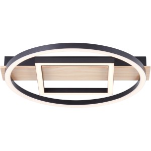 Moderne LED-Deckenleuchte Maureen in Schwarz-Holz Optik, 37x37cm, 2500 Lumen.