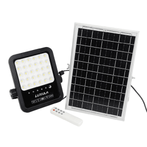 LUXULA LED Solarstrahler mit Solarpanel und Fernbedienung, Kaltweiß, Schwarz.