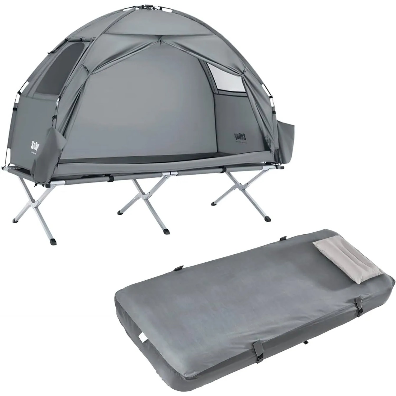 SoBuy Feldbett mit Zelt Campingzelt mit Luftmatratze Outdoor Zent 1 Person Grau OGS32-II-HG-TP