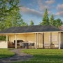 Palmako Pavillon Bianca Set 216, lackiert weiß, mit Schiebetüren und Tresen für Outdoor-Küche.
