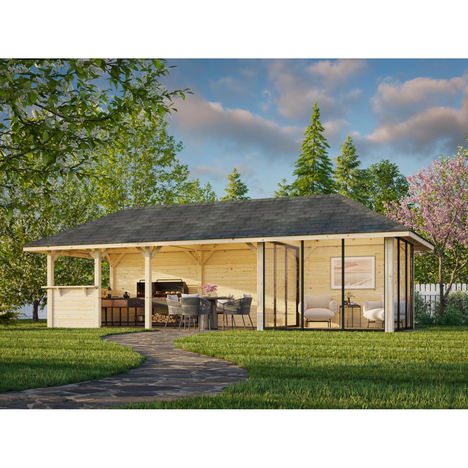 Palmako Pavillon Bianca Set 216 Slide 876 x 300 cm Lackiert Weiß FSC® günstig online kaufen