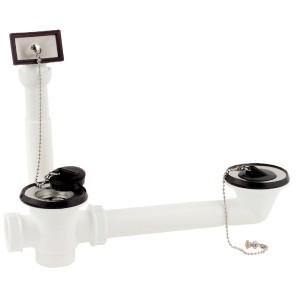 Kirchhoff Doppelspültisch Ab- und Überlaufgarnitur, höhenverstellbar, aus Kunststoff.