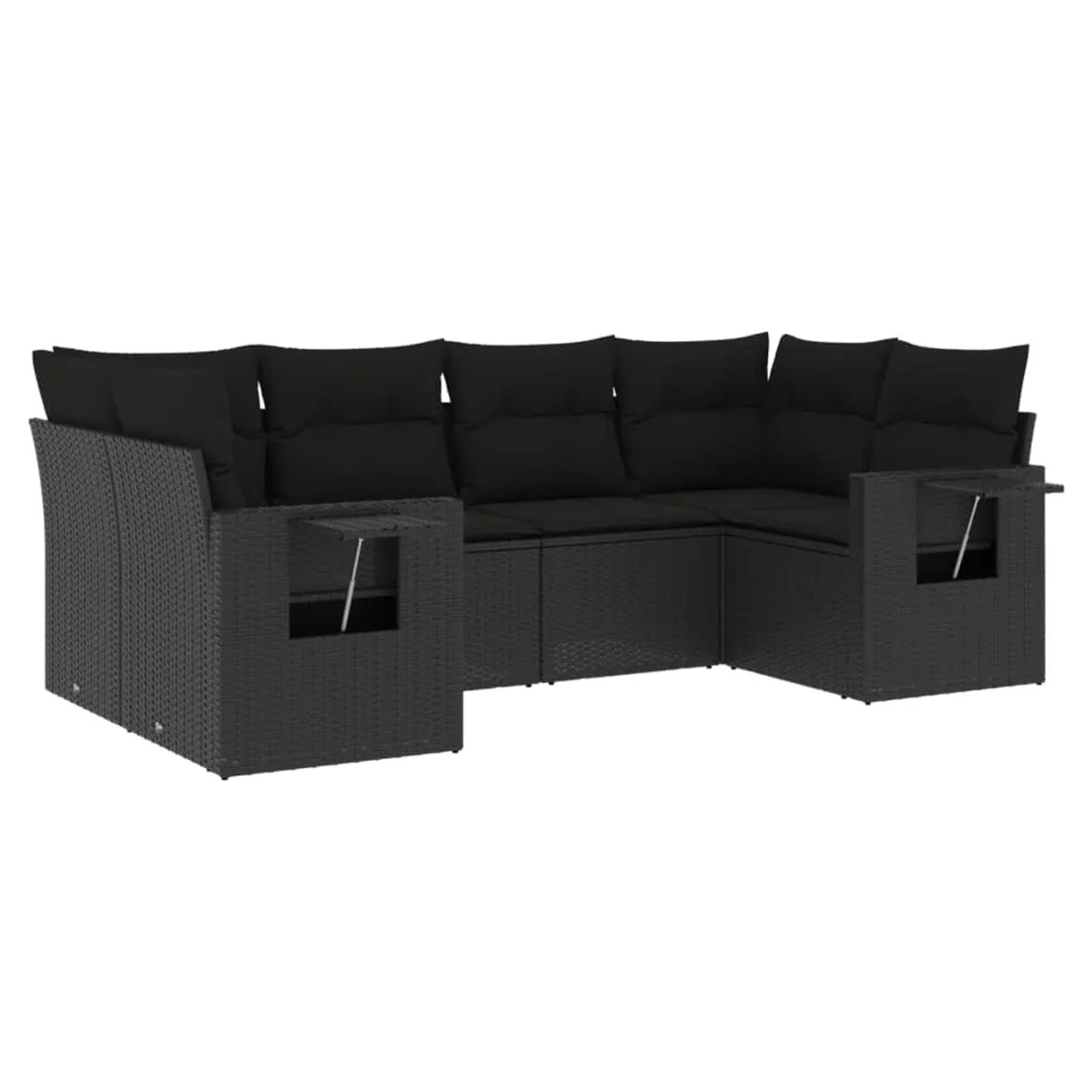 vidaXL 6-Tlg Garten-Sofagarnitur mit Kissen Schwarz Poly Rattan 3252912