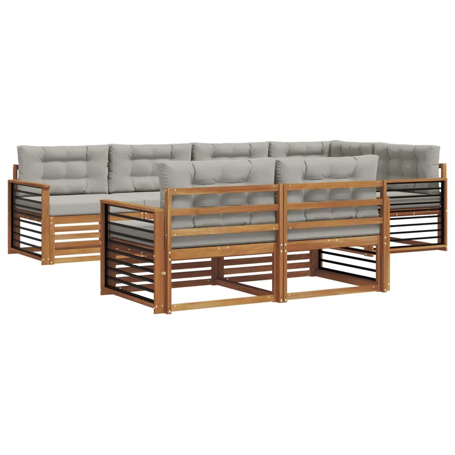 vidaXL Outdoor-Sofagarnitur mit Kissen 22-Tlg Natur und Hellgrau 3373631