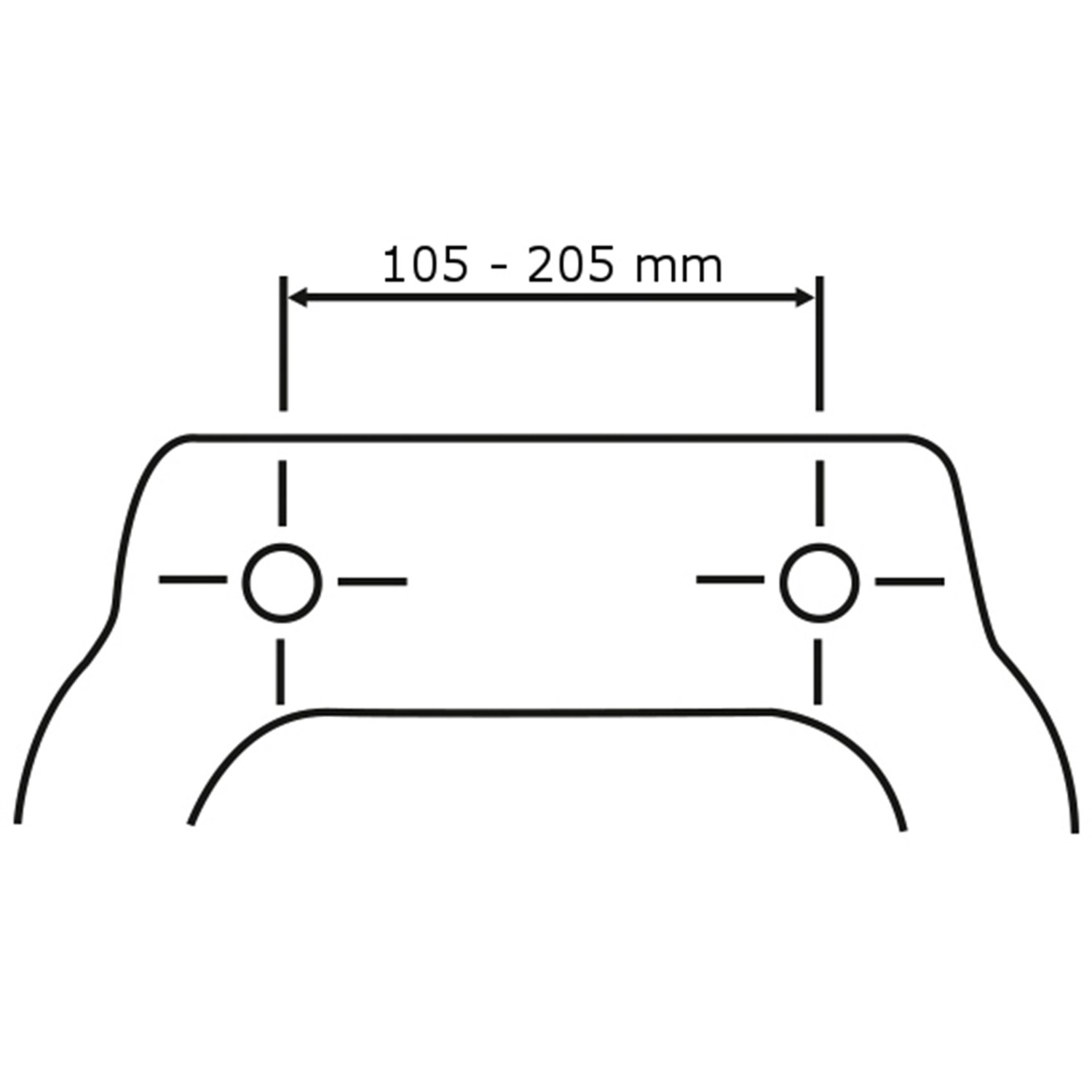 Skizze: WC-Sitz Wengé – Lochabstand für Fix-Clip Befestigung (105-205mm)