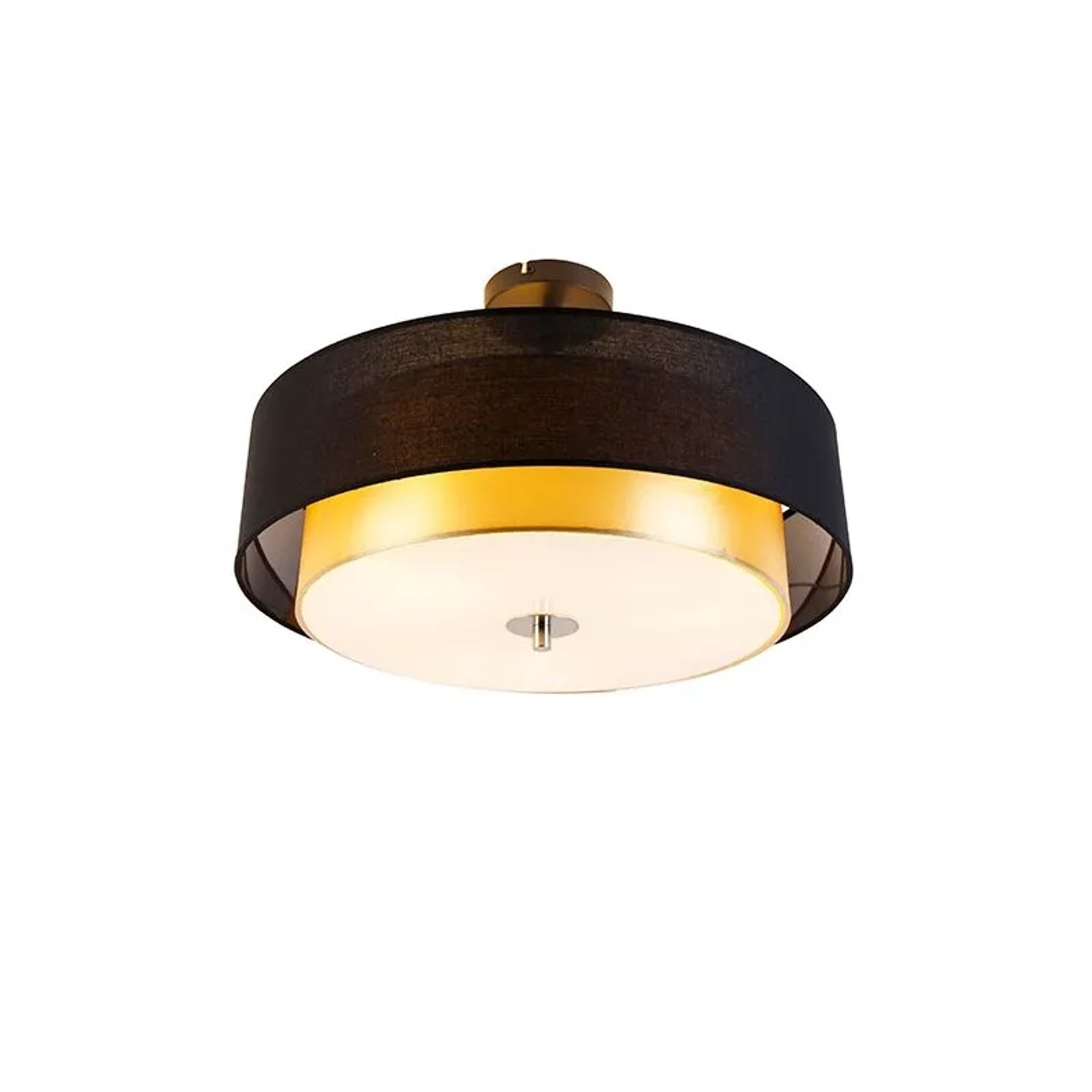 QAZQA Moderne Deckenleuchte Schwarz mit Gold 50 cm 3 Flammig Drum Duo