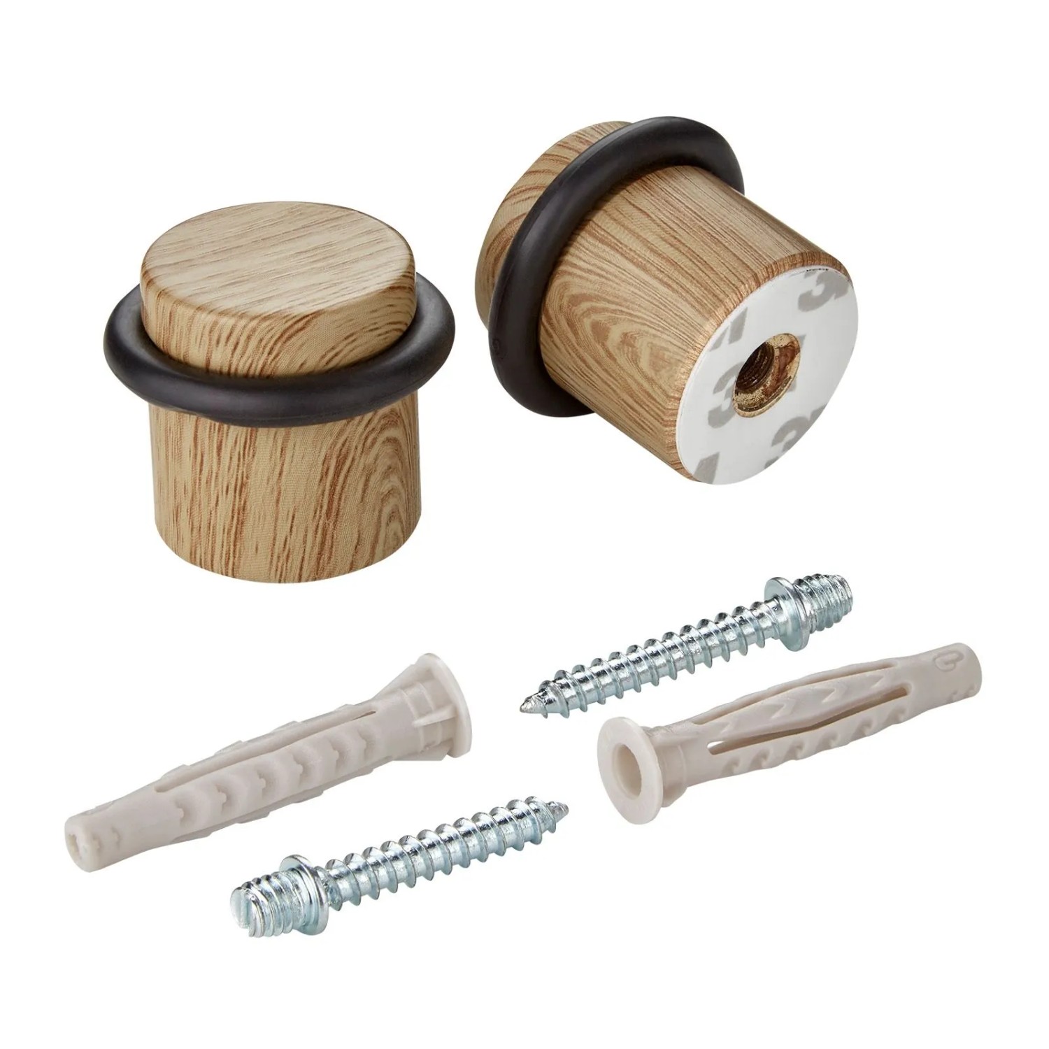 SOTECH 2er Set Türstopper STOPPER Ø36 mm H 32 mm Eiche Holzdekor Bodenmontage Selbstklebend Stockschraube
