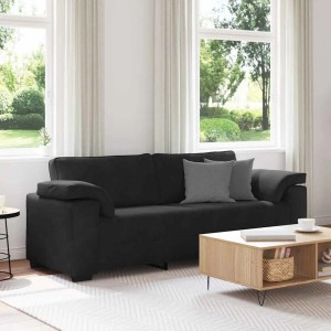 Schwarzes 3-Sitzer Sofa (178 cm) aus Samt im Wohnzimmer.