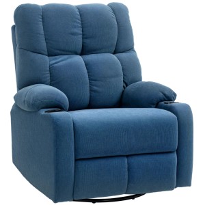 Dunkelblauer HOMCOM Relaxsessel aus Polyester mit Liege-, Dreh- & Schaukelfunktion, Becherhaltern. Komfortabler Loungesessel.