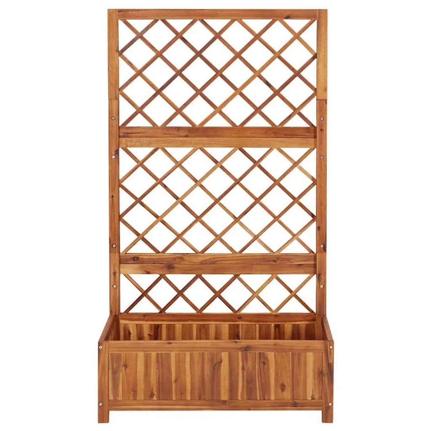 DELUKE Pflanzkasten mit Spalier aus Akazienholz, ideal als Rankhilfe und Hochbeet für Garten und Balkon.