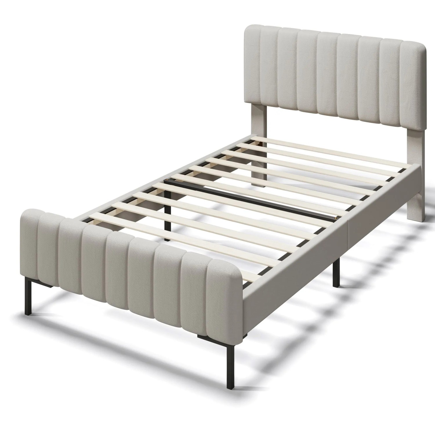 Merax Polsterbett 90x200 Grau Beige Verstellbares Kopfteil Mit Matratze