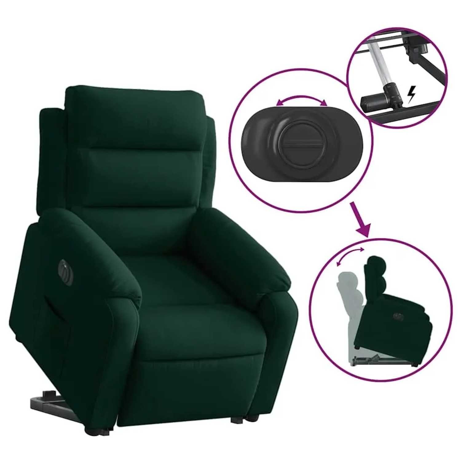 vidaXL Relaxsessel mit Aufstehhilfe Elektrisch Dunkelgrün Samt 3205116_11